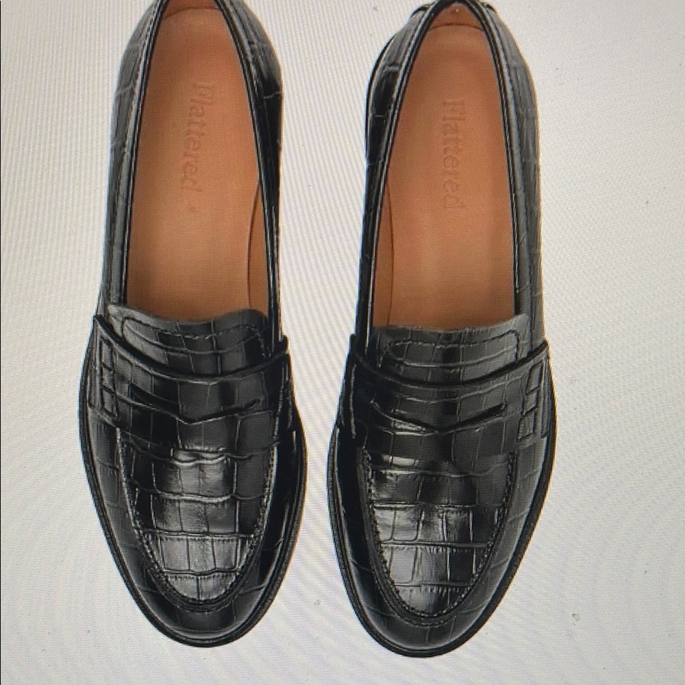 Flattered Sara Croc-embossed Black Leather Loafers EU 38/US size 8